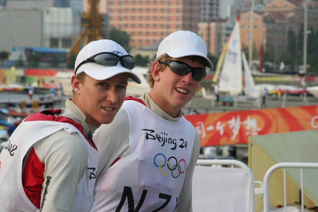 Carl Evans (l) and Peter Burling having won their final 470 race in Qingdao lr © Sail-World.com /AUS http://www.sail-world.com